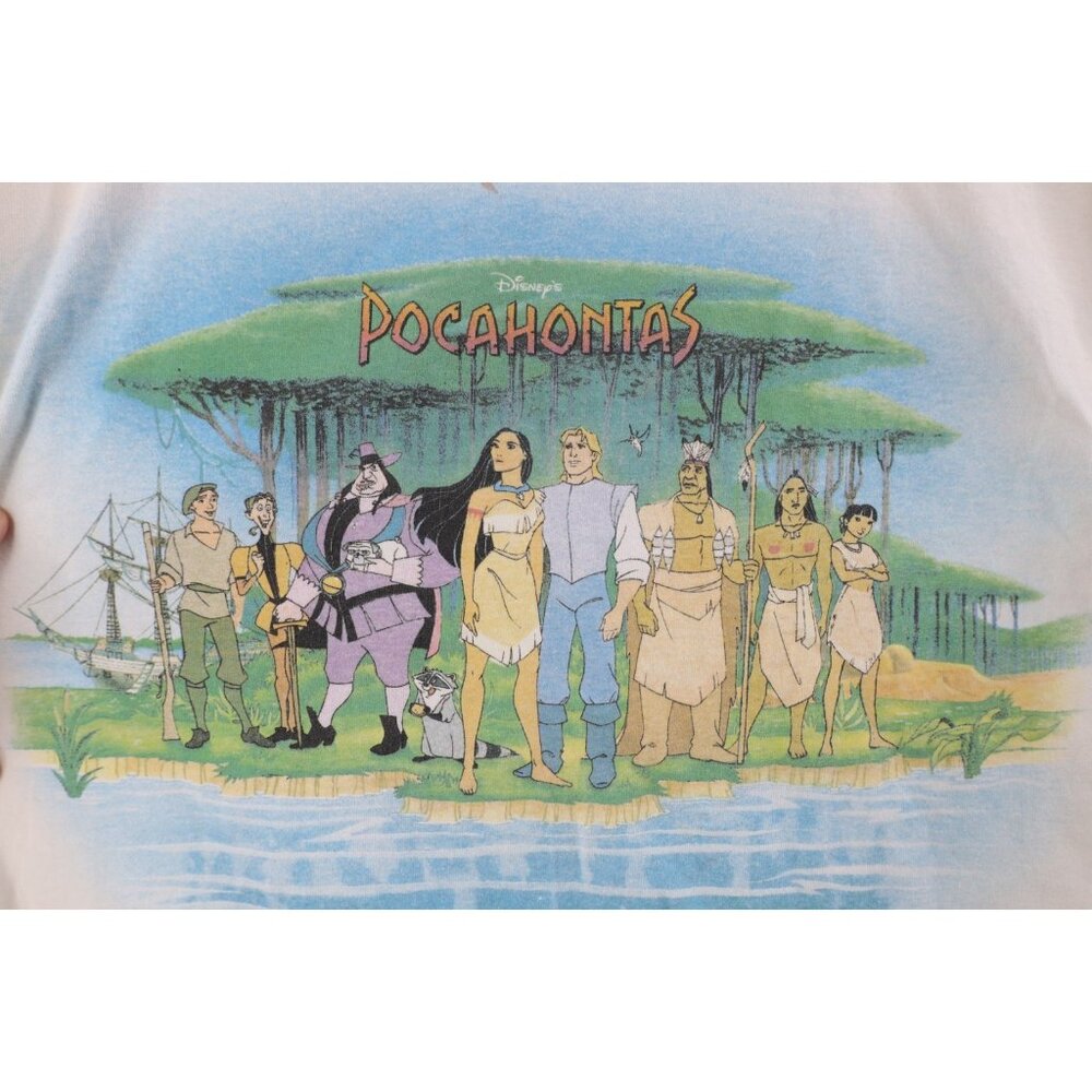 Vintage 90s Disney Pocahontas Mens XL Distressed Spell Out Short Sleeve T-Shirt - Picture 4 of 14